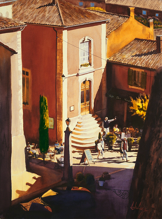 Watercolor of Rousillon, France, by John Hulsey
